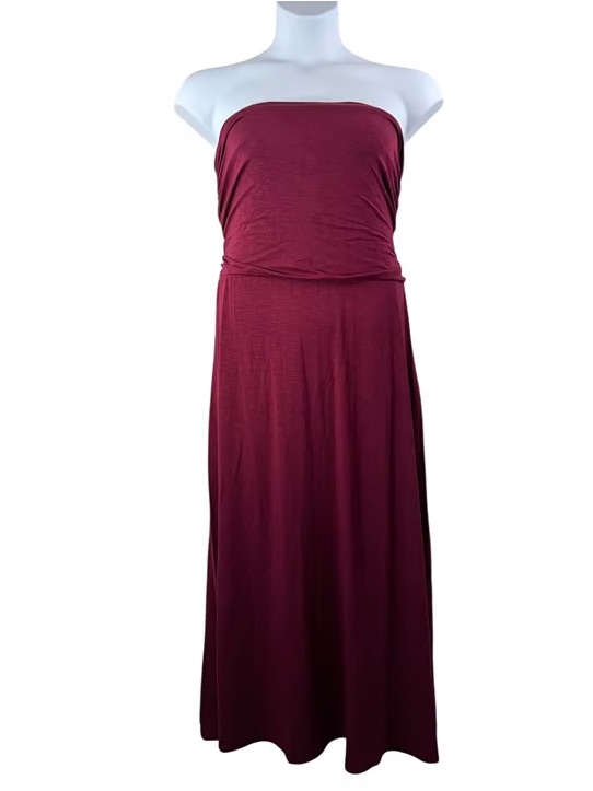 J.Jill Strapless Jersey Knit Dress Maroon Beachy Boho Sz Mp Ptp 18-20